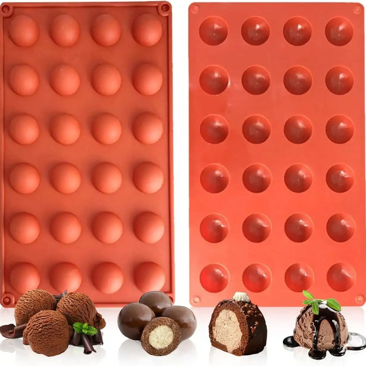 Silikon-Halbkugelformen, 24 Kavitäten, 2er-Pack, 1,2 Zoll, für Schokotrüffel, Gelee, Fett, Gelatine, kleine runde Halbkugeln zum Backen – Detail 7