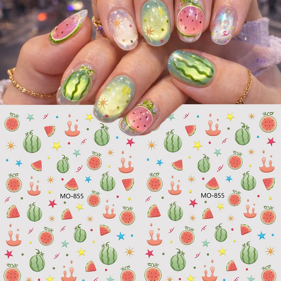 1/2 Sheets Watermelon Nail Art Stickers, Summer Fruit Manicure Decals Watermelon Slice Pattern, DIY Nail Supplies for Women
