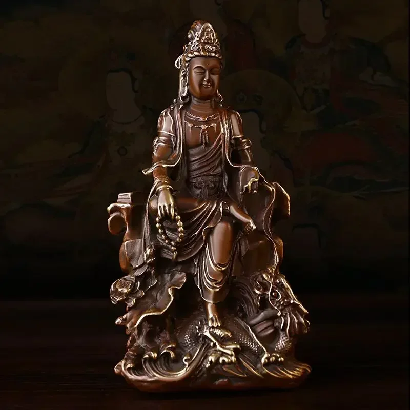 Copper Lucky Bodhisattva Guanyin Ornaments Home Office Offering Buddha Statue