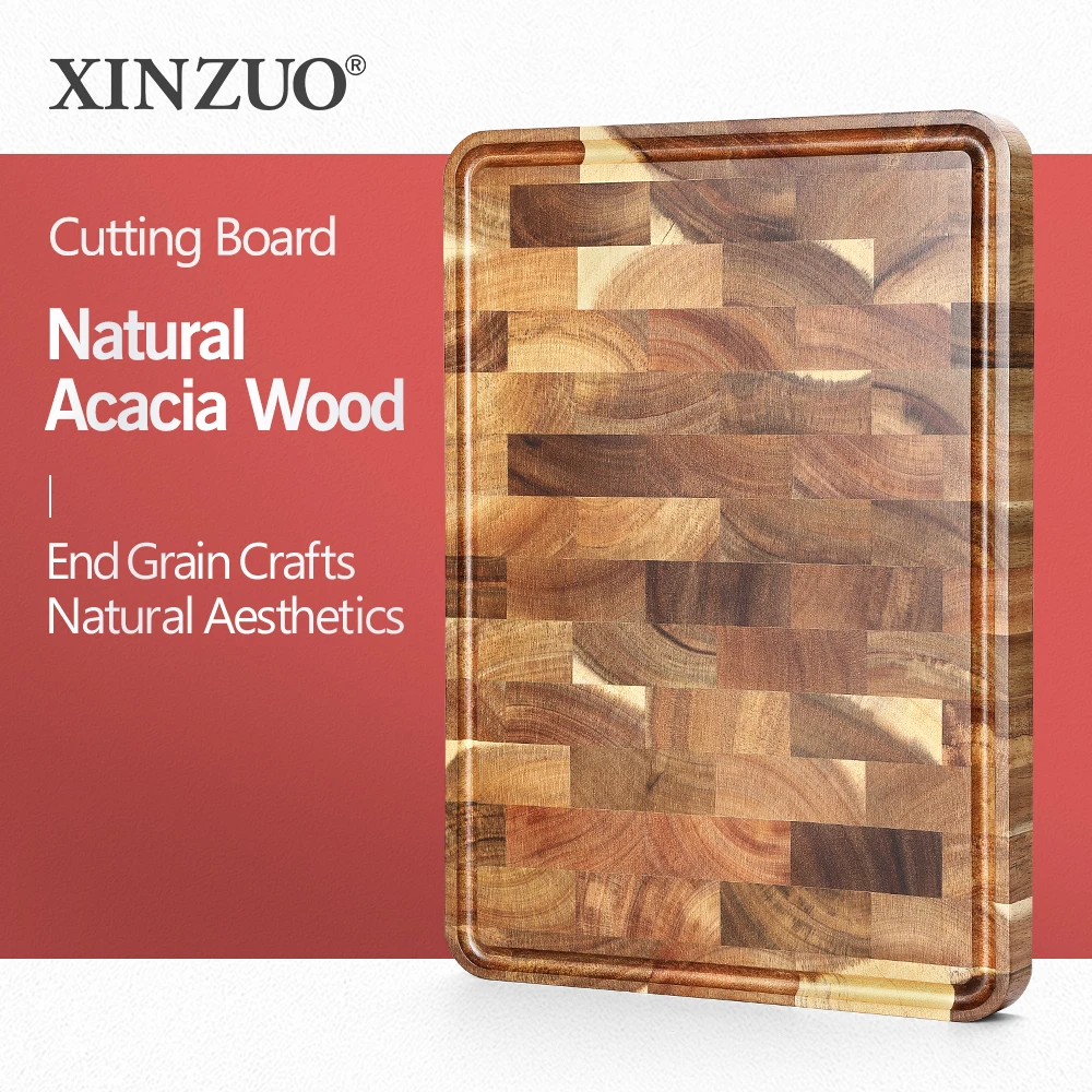 

XINZUO Professional Nature Acacia Wood Cutting Board Rectangle End Grain Chopping Serving Boards Wood Kitchen Butcher Block