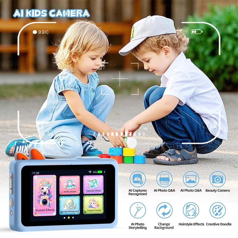 Máquina de aprendizagem de câmera infantil AI - Base de conhecimento de modelo grande, reconhecimento de fotos, tela sensível ao toque | Iluminação idealPresente para crianças