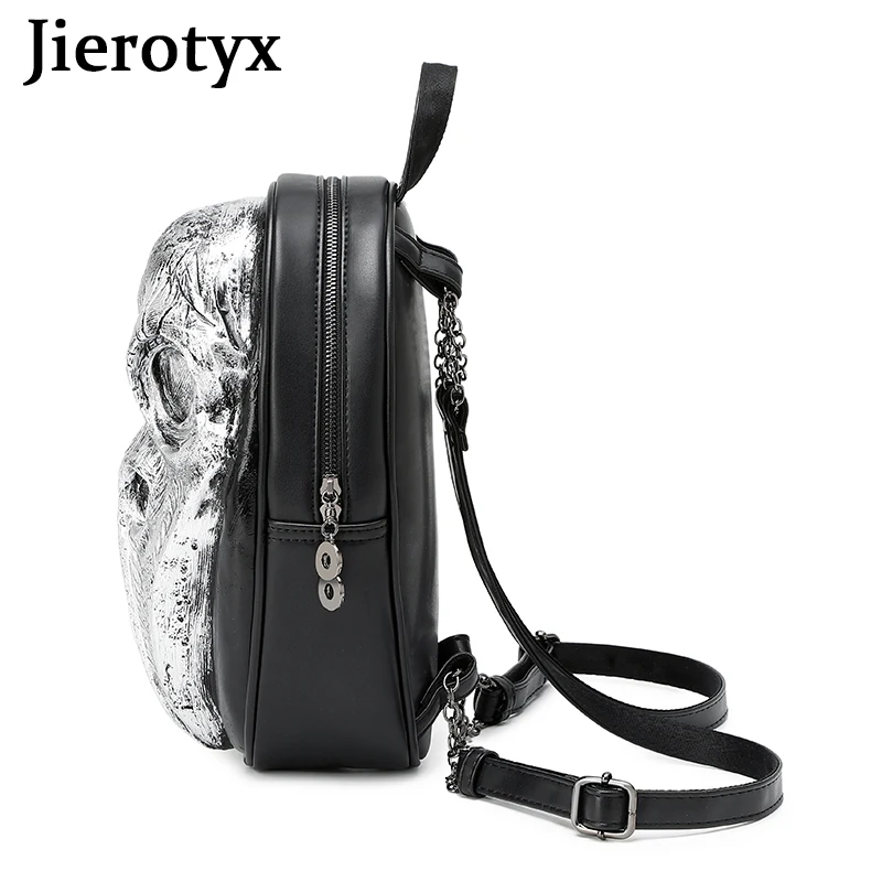 JIEROTYX Gothic Embossed Skull Travel Backpack Women Halloween Gift Shoulder Anti-theft Bag Ipad Pocket Pouch Mochila Girls