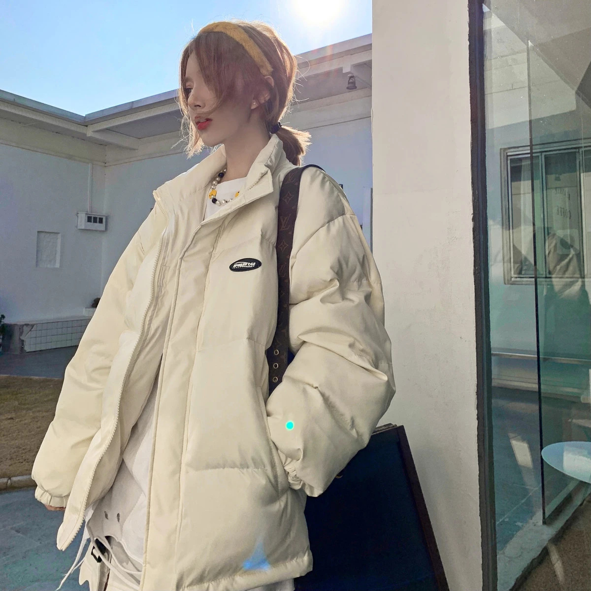 

Thiened down Cotton Jaet Lightweight Winter Coat for Couples American High Street Sle Teenagers Trendy Brand Stand Collar