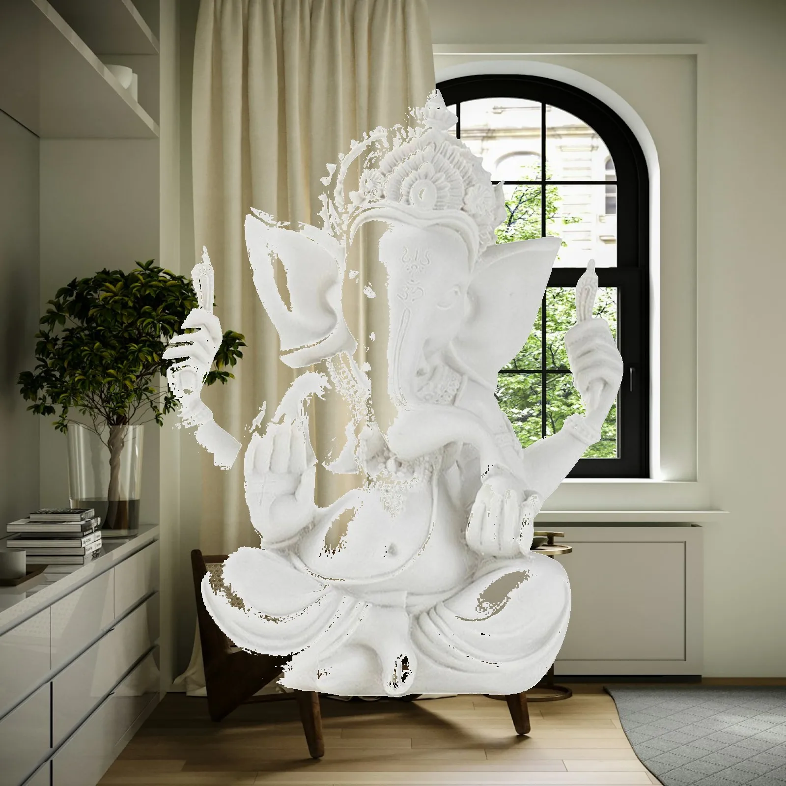 Sculpture en résine de dieu à tête d'éléphant, figurine de divinité hindoue pour décoration d'autel, de bureau ou de salle de méditation