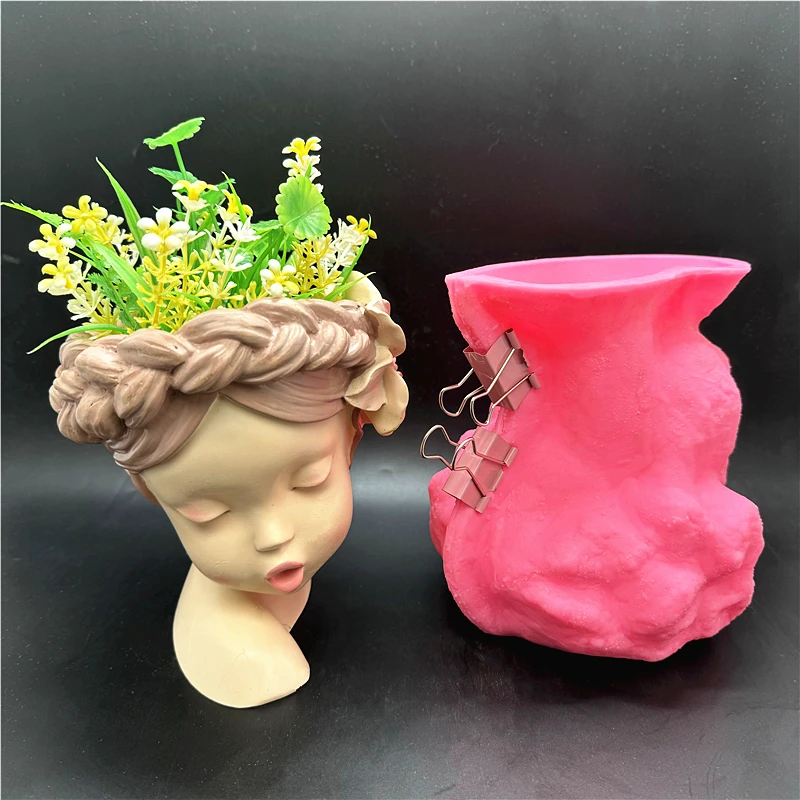 Half body girl flower pot silicone mold DIY flipping resin gypsum concrete crystal drip glue mold making handicraft ornaments