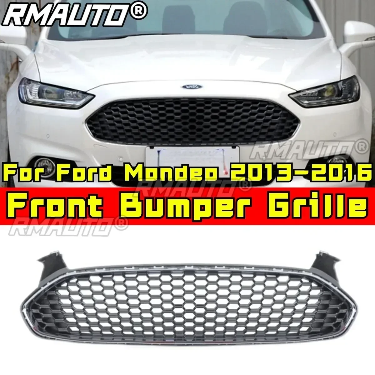 Bumper Grill For Ford Mondeo 2013-2016 Car Front Bumper Racing Grill Body Kit ABS Plastic Front Bumper Grille Car Accessories