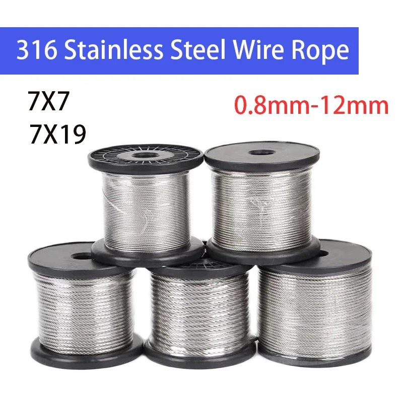 1-10m 0.8-12mm Diameter 7X7 7X19 Structure 316 Stainless Steel Wire Rope Thin Cable Softer Fishing Lifting Cable