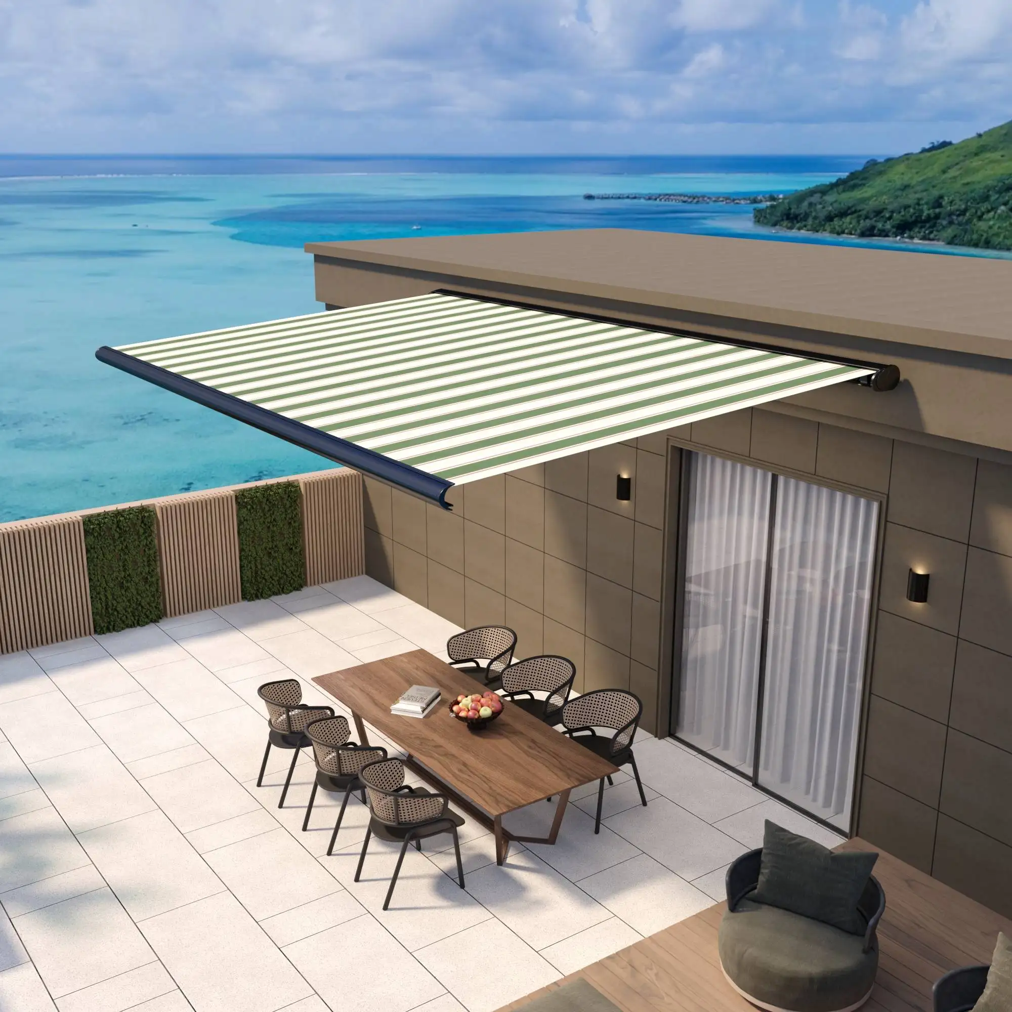 

Aluminum Acrylic Full Box Patio Awning Electric Retractable Roof Waterproof Toldo Pressure Wood - Natural