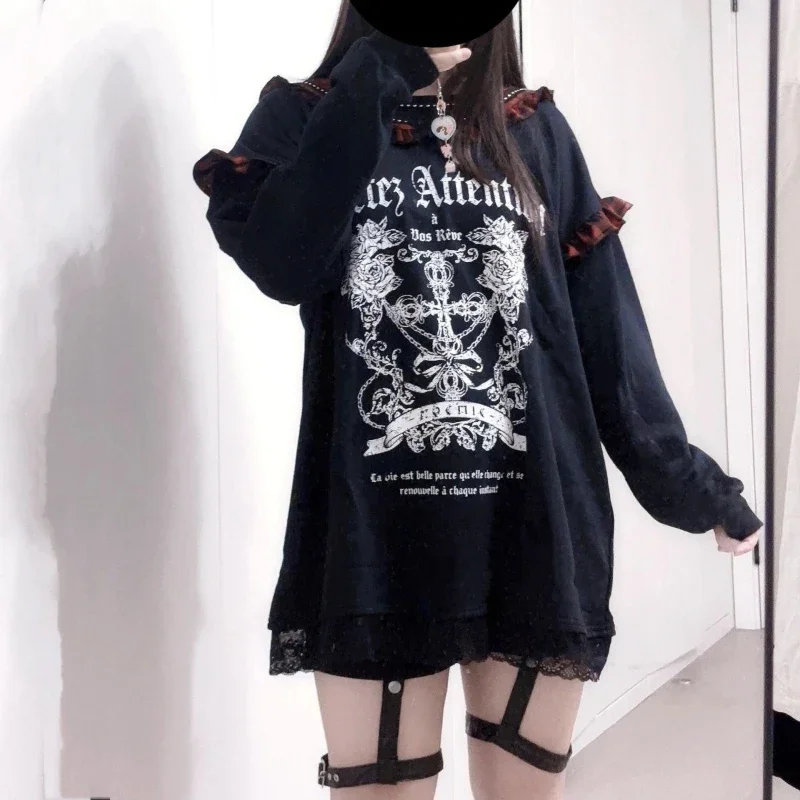 Winter Japanese Print Design Tops Woman Y2k Sailor Collar Aesthetic Kawaii Plaid Patchwork Sweatshirt Female Chic Outfits 2025