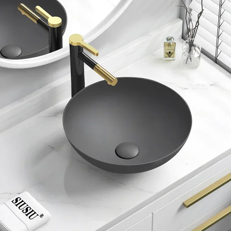 mini small black sink bathroom Imitation metal texture stage wash basin ceramic washbasin round  sink  evier  vanity  fregadero