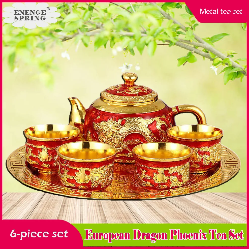 

Six-Piece Set European Dragon - Phoenix Tea Sets Luxury Metal Tea Set Teapot /Teacup Combination Living Room Tea Table Ornaments