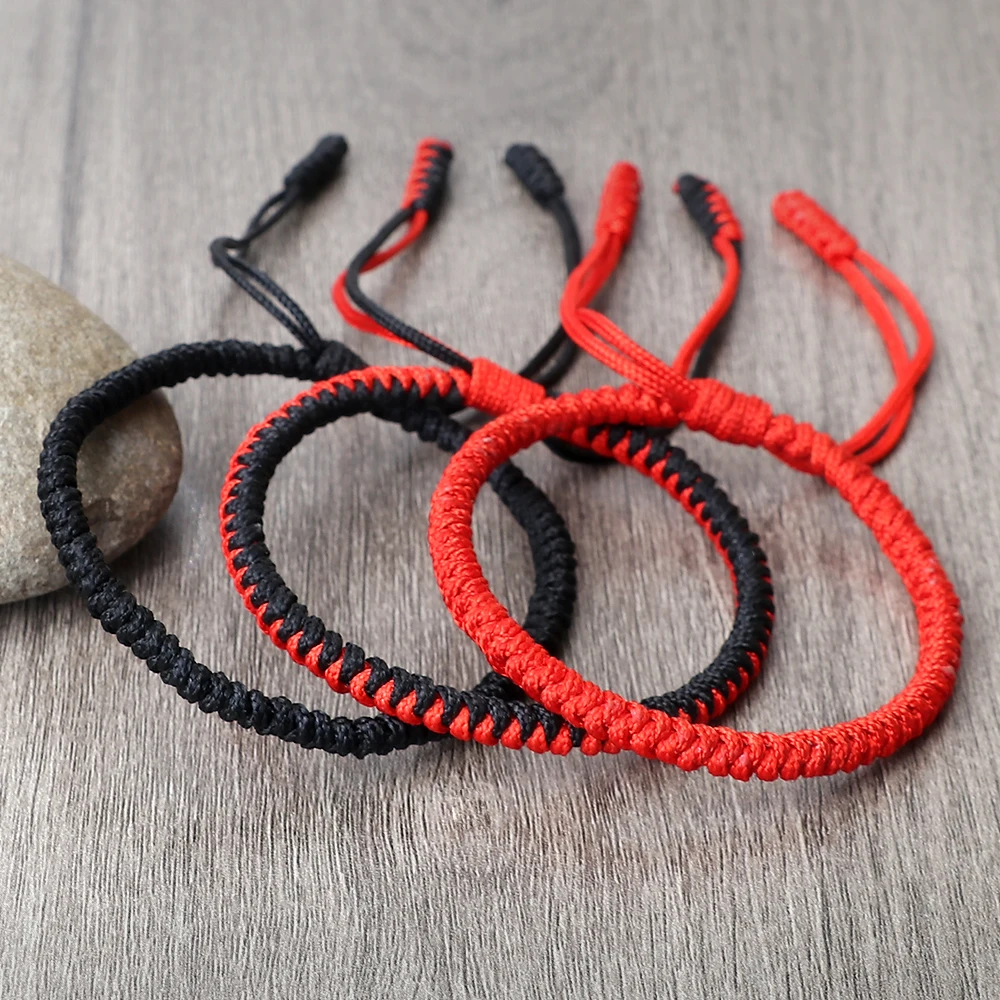 Classic Black&Red Thread Bracelets Bangles Tibetan Buddhist Lama  Adjustable Knot Handmade Bracelet Wrist Jewelry For Protection