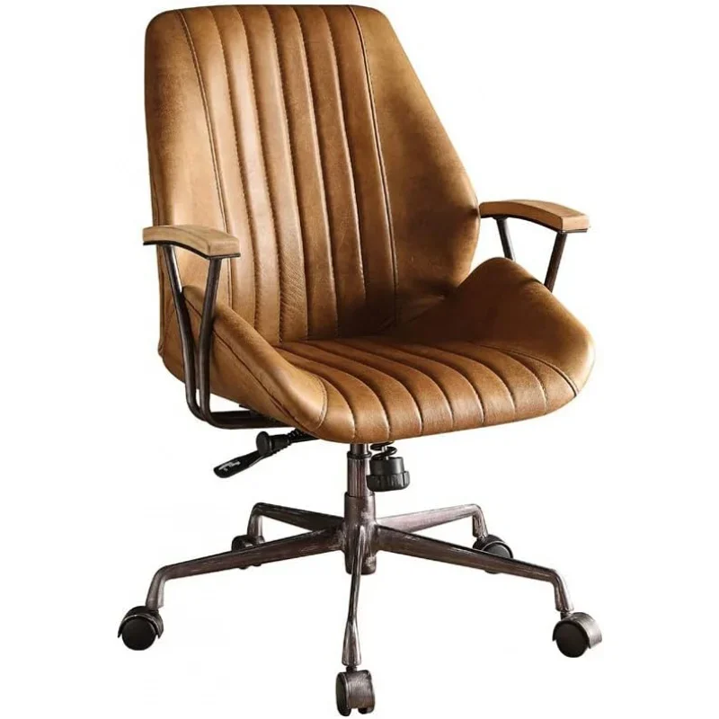 Leather Swivel Office Chair in Coffee