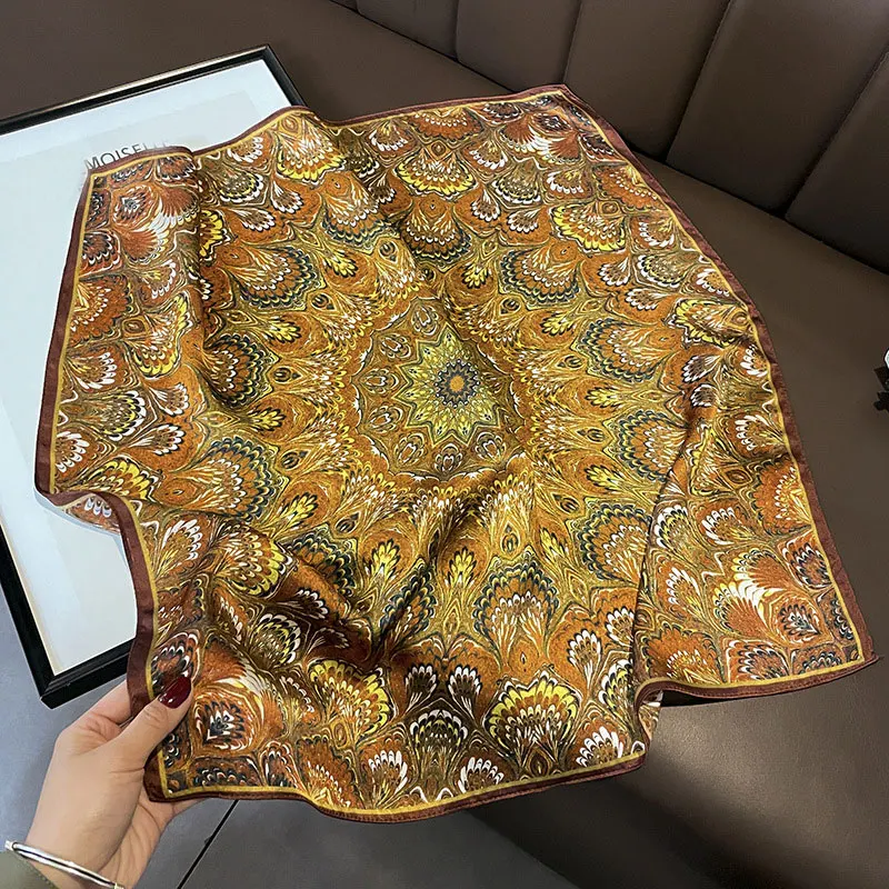 Fashion 100% Real Silk Square Scarf For Women Print Shawl Foulard Hijab Neckerchief Bandana Girls 2024 Bag Wrist Bufanda Echarpe