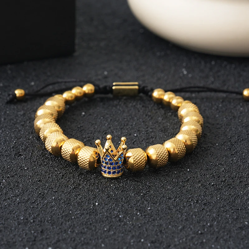 Luxury Stainless Steel Beads Crown Charms Man Bracelet Jewelry Gift