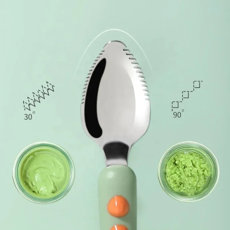 Stainless Steel Baby Double Head Scraping Fruit Spoon Silicone Double Head Scraping Fruit Puree Spoon Complementary Food Spoon