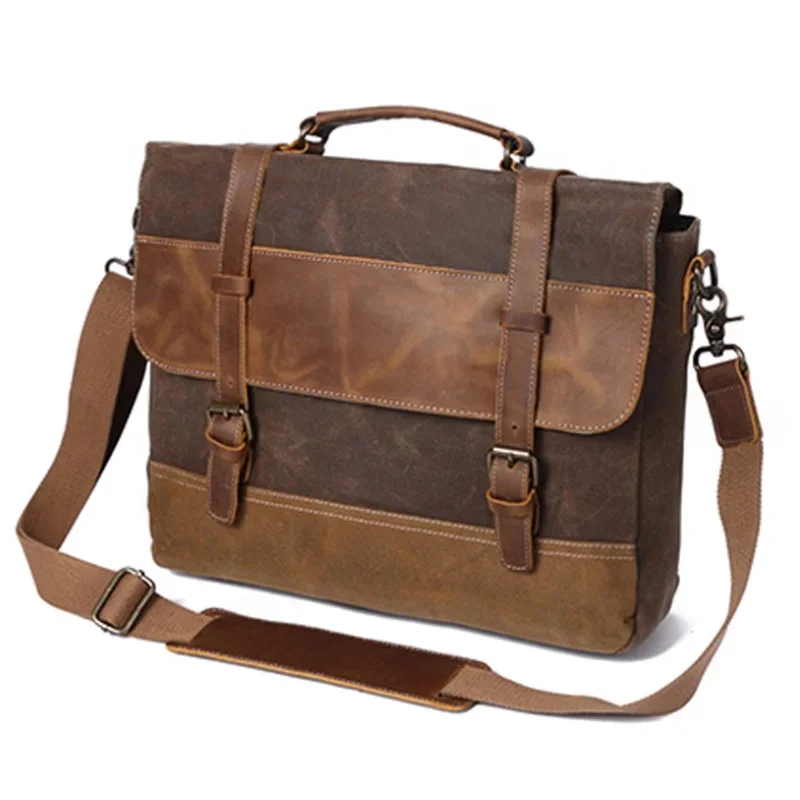 

Hot Selling Casual Vintage Men Crazy Horse 15 Inches Leather Large Capacity Backpack Business Pack Laptop Briefcase