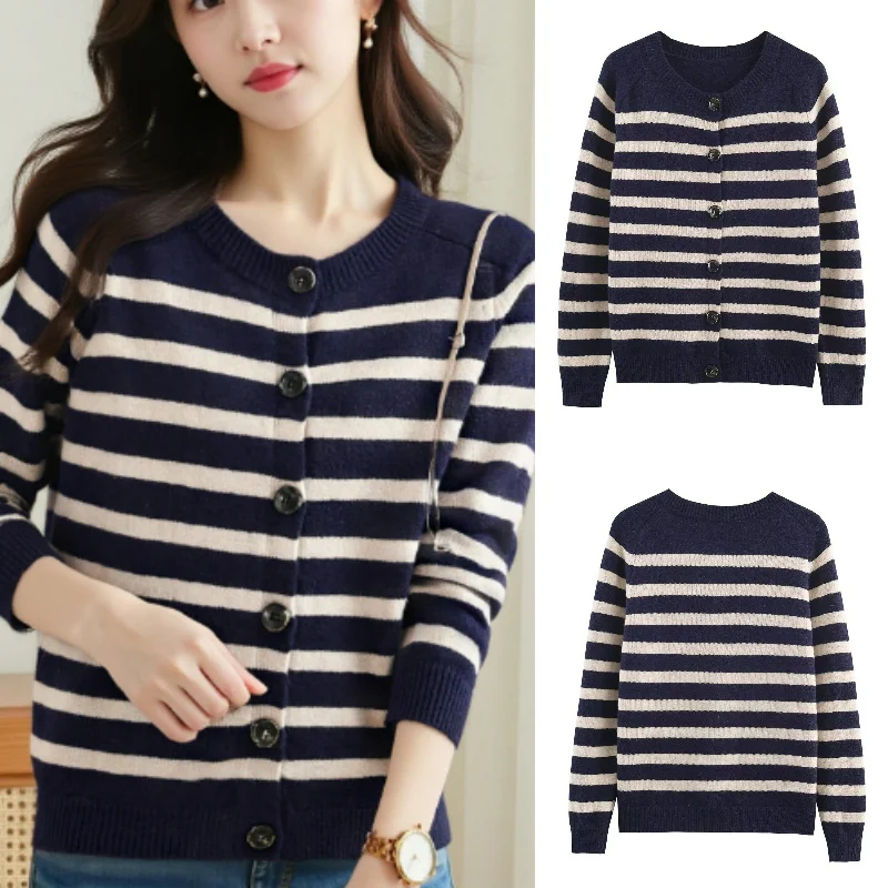 

Женская полосатая вязаная куртка, модная сексуальная модная верхняя одежда осени 2025 года для женщин