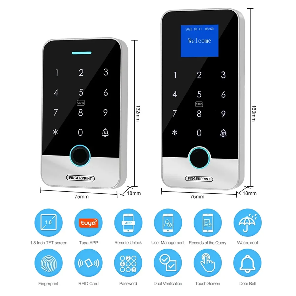 AD41-Bluetooth Tuya APP Smart Fingerprint RFID Access Control Keypad Touch IP65 Waterproof 13.56MHz Door