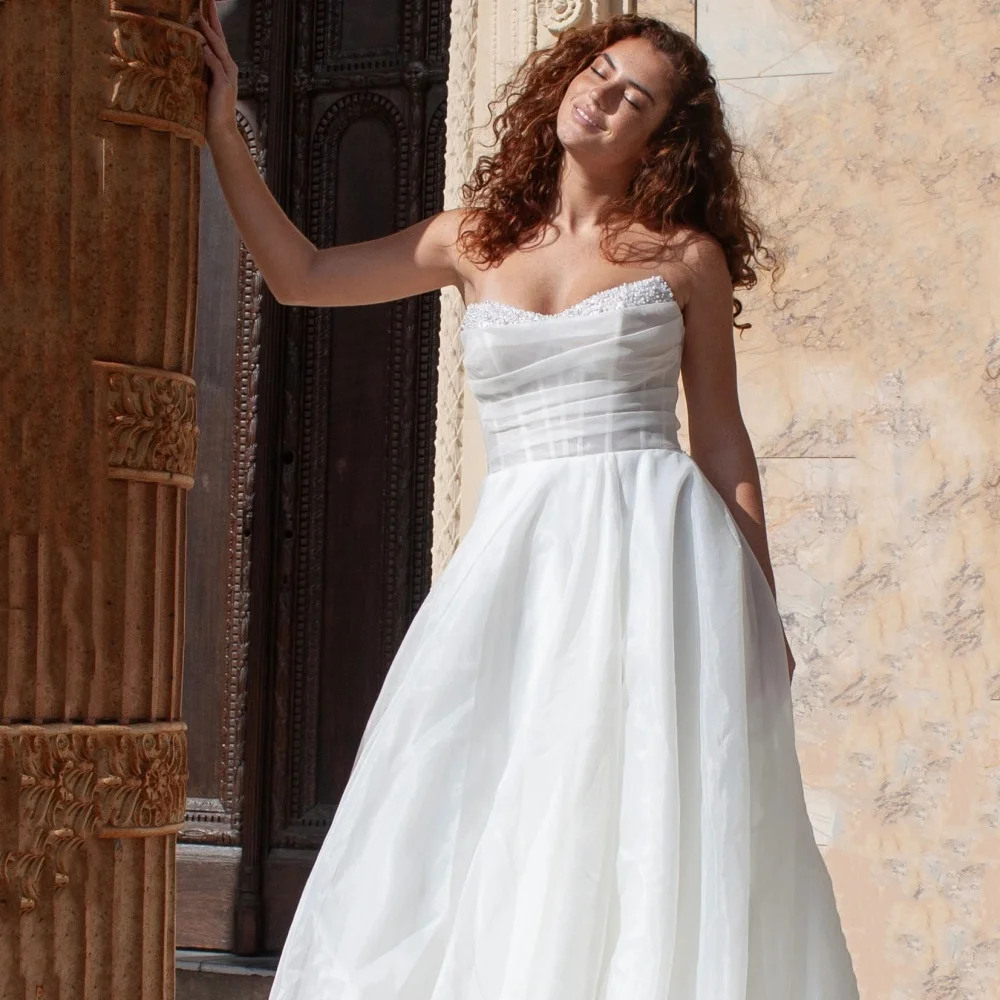 Robes De mariée élégantes en Tulle, ligne a, perles, col en cœur, Illusion, nouvelle Robe De Mariée