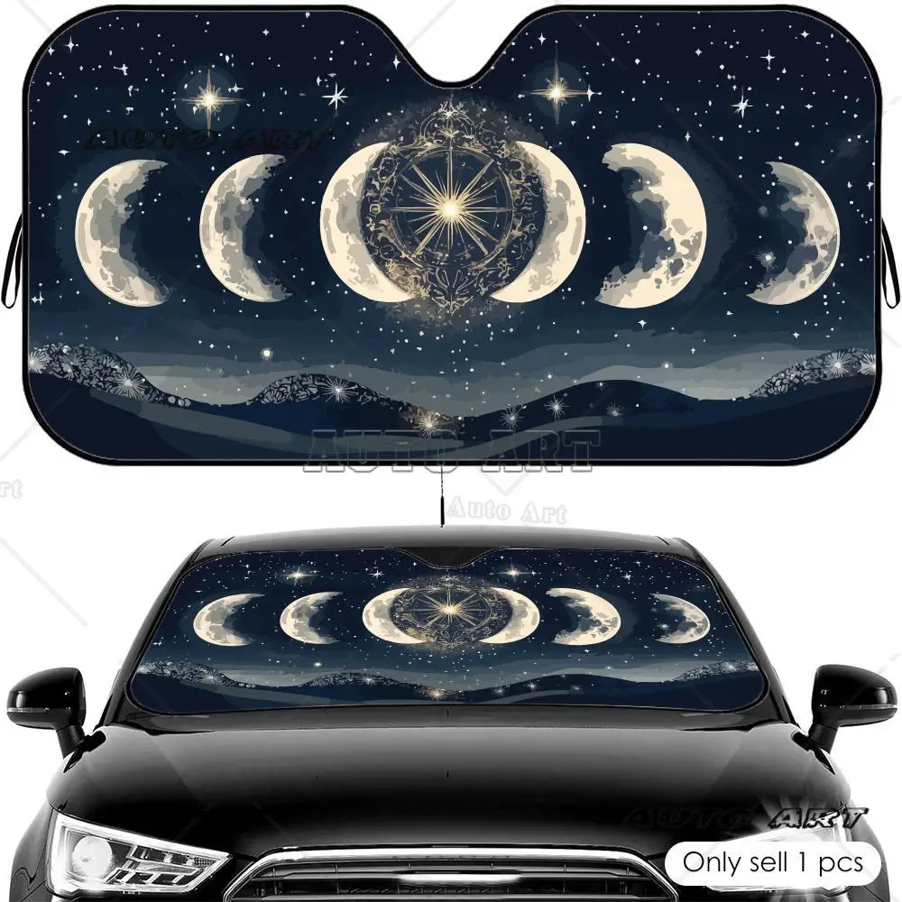 Moon Phase Starry Sky Sun Visor Foldable Universal Car Windshield Sun Shade UV Protection Heat Insulation Foldable Cover