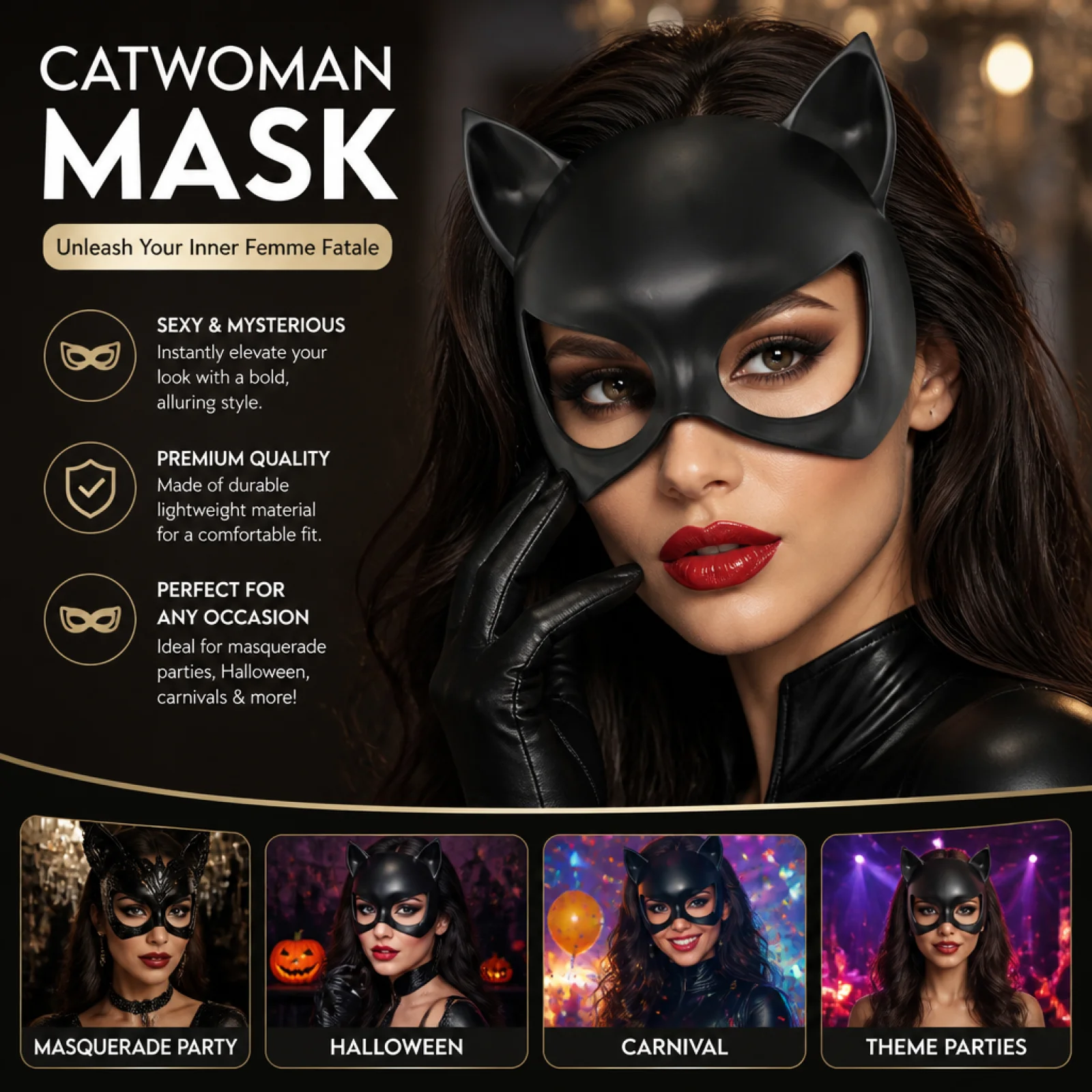 Cat Mask Fancy Dress Blank Face Mask for Halloween Role Stage Performance