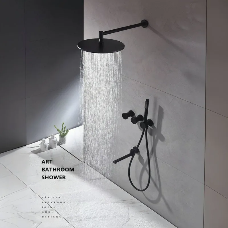 

Embedded Hotel Engineering Bathroom Pre-embedded Shower Set Luxury Black Full Copper Concealed Shower System