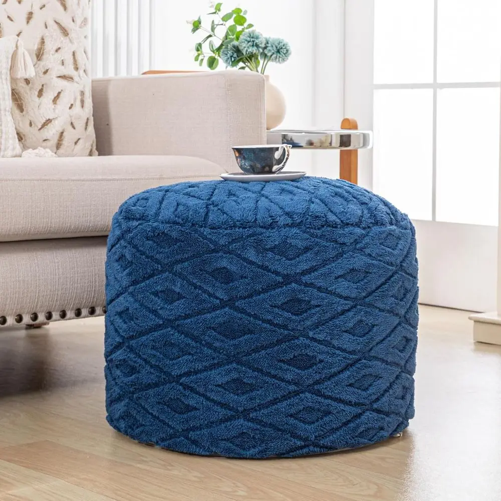 

Unstued Pou Cover – No iller Storage Ottoman, Multi-unctional ootrest & loor Chair or Living Room, Bedroom, Balcony (Navy, 20x20