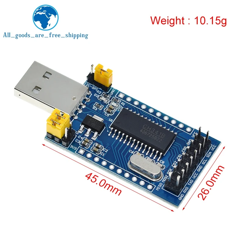 TZT CH341A Programmer USB to UART IIC SPI I2C Convertor Parallel Port Converter Onboard Operating Indicator Lamp Board Module