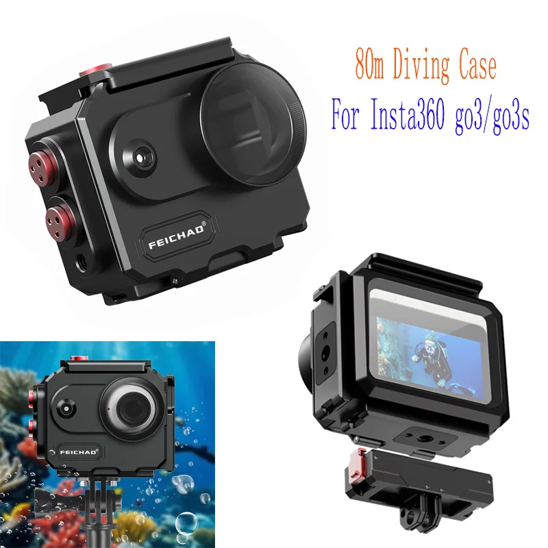 

FEICHAO 80m Diving Case For Insta360 go3/go3s Magnetic Quick Release Aluminium Dive Waterproof Box Housing Case Protector Frame