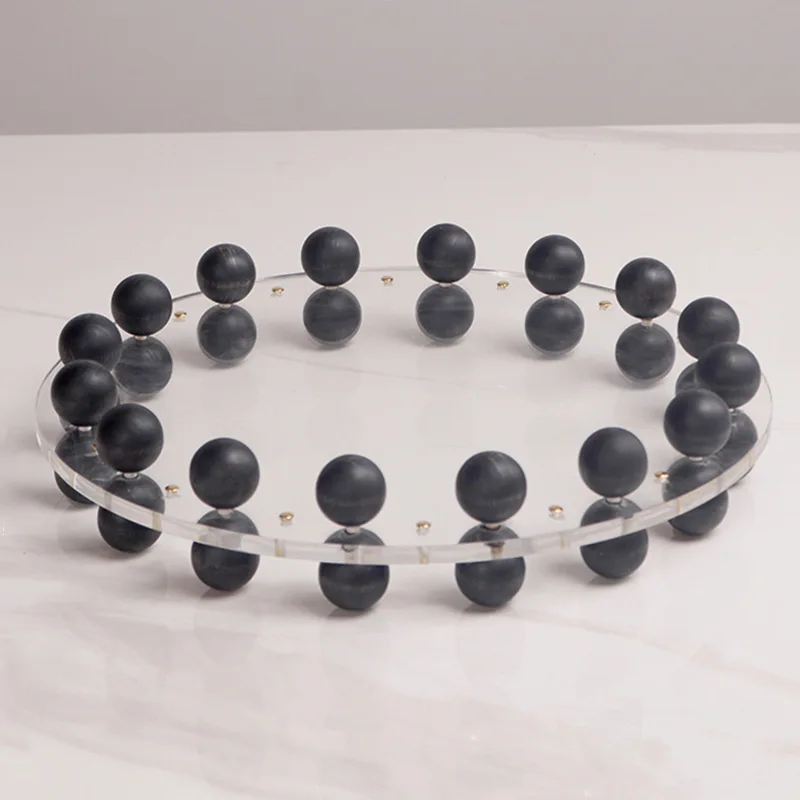 

Simple black solid wood geometric bead art ornament home soft decoration model house sales office decorative storage tray