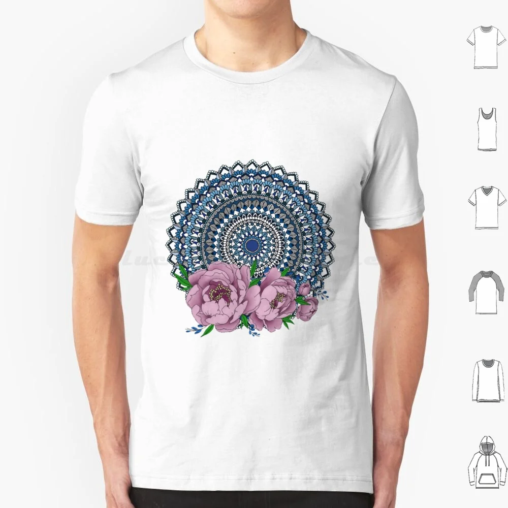 Blue Peony Mandala T Shirt 6xl Cotton Cool Tee Mandala Blue Peony Enticing Nature Love Modern Handmade Beautiful Colours