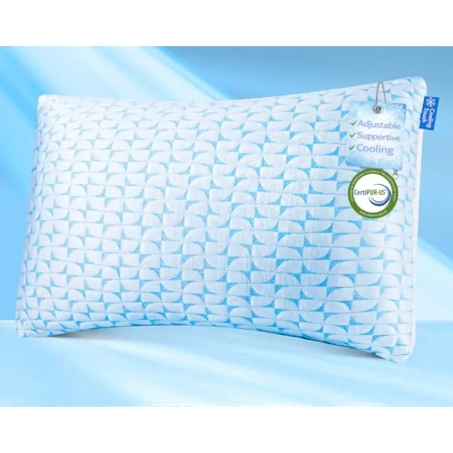 

Firm Pillow Shredded Memory Foam, Cooling Pillow for Hot Sleeper, Adjustable Bed Pillow for Side Back Stomach Sleepers, Washabl