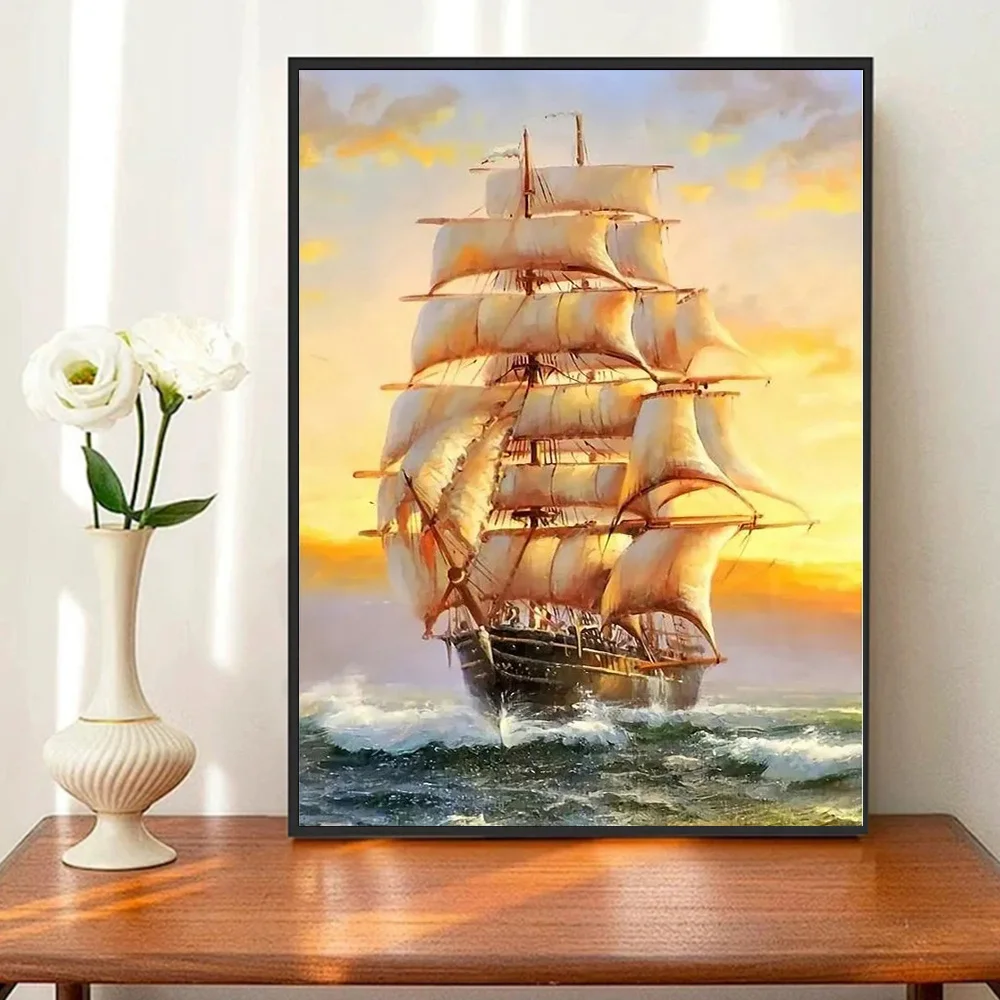 Huacan Full Diamond Painting Landscape Kit 5d Diy Diamond Mosaic Sailboat Rhinestone Pictures Home Decoration