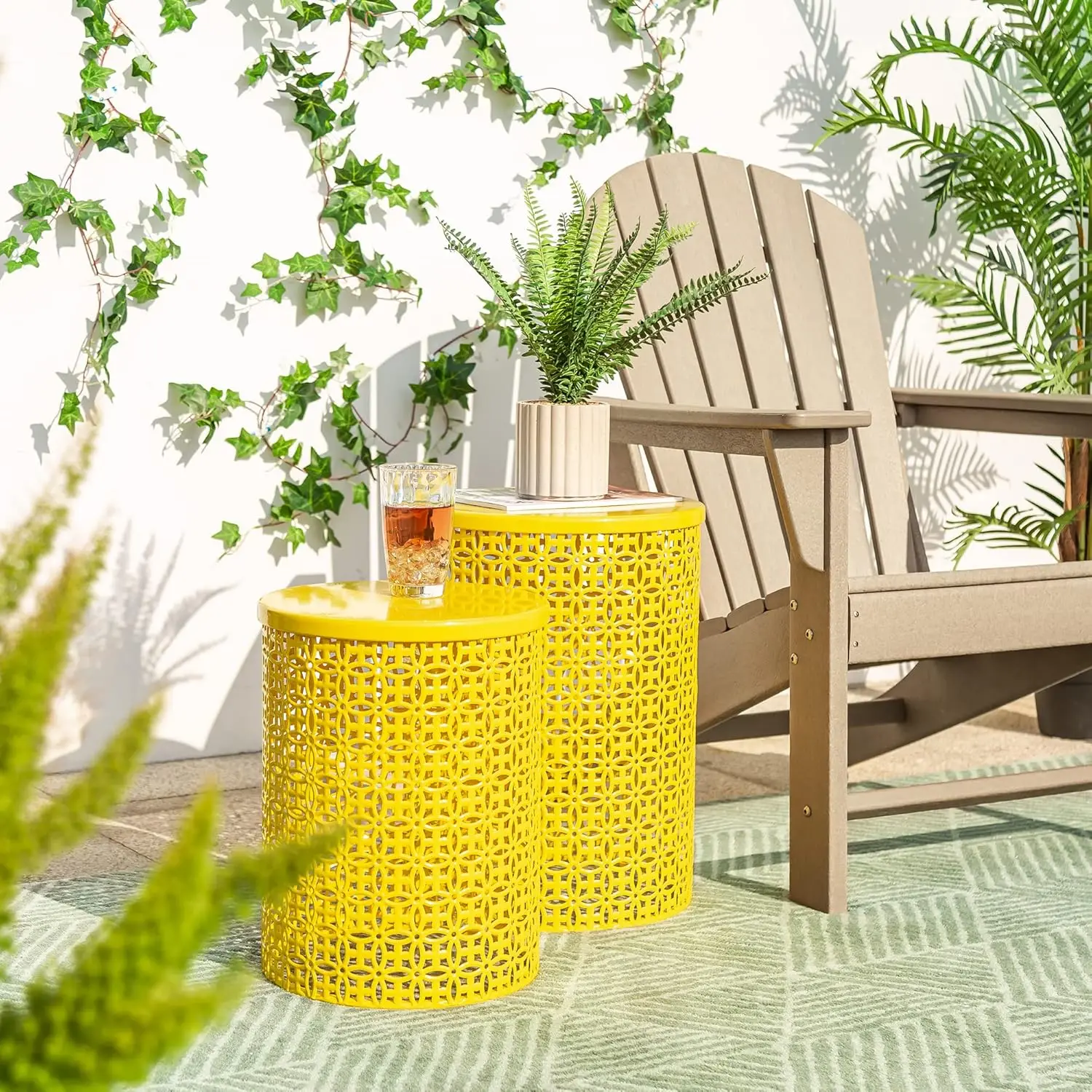 

Outdoor Side Table Set Of 2, Decorative Garden Stool For Indoor Outdoor Heavy Duty Metal Frame Accent Table Modern End Table,