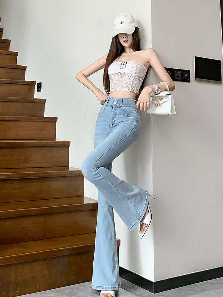 Casual cintura alta calças jeans retas estilo coreano hip almofada magro alargamento primavera sexy feminino rua vintage jeans