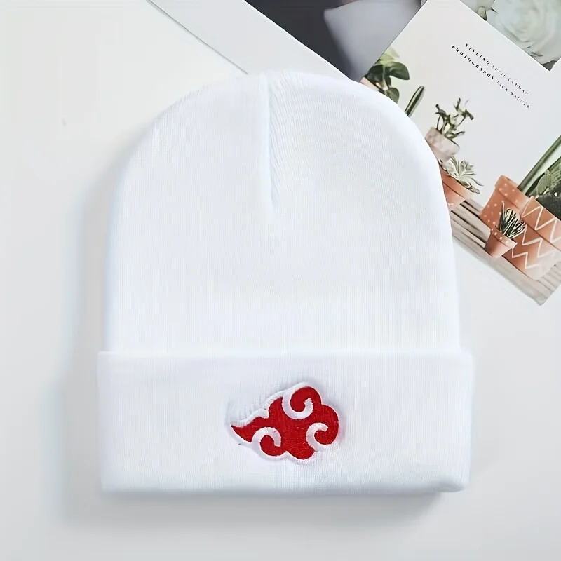 2024 Beanies Women Autumn Winter Warm Hat Anime Akatsuki Cosplay Red Cloud Embroidery Caps For Men Knitted Bonnet Unisex