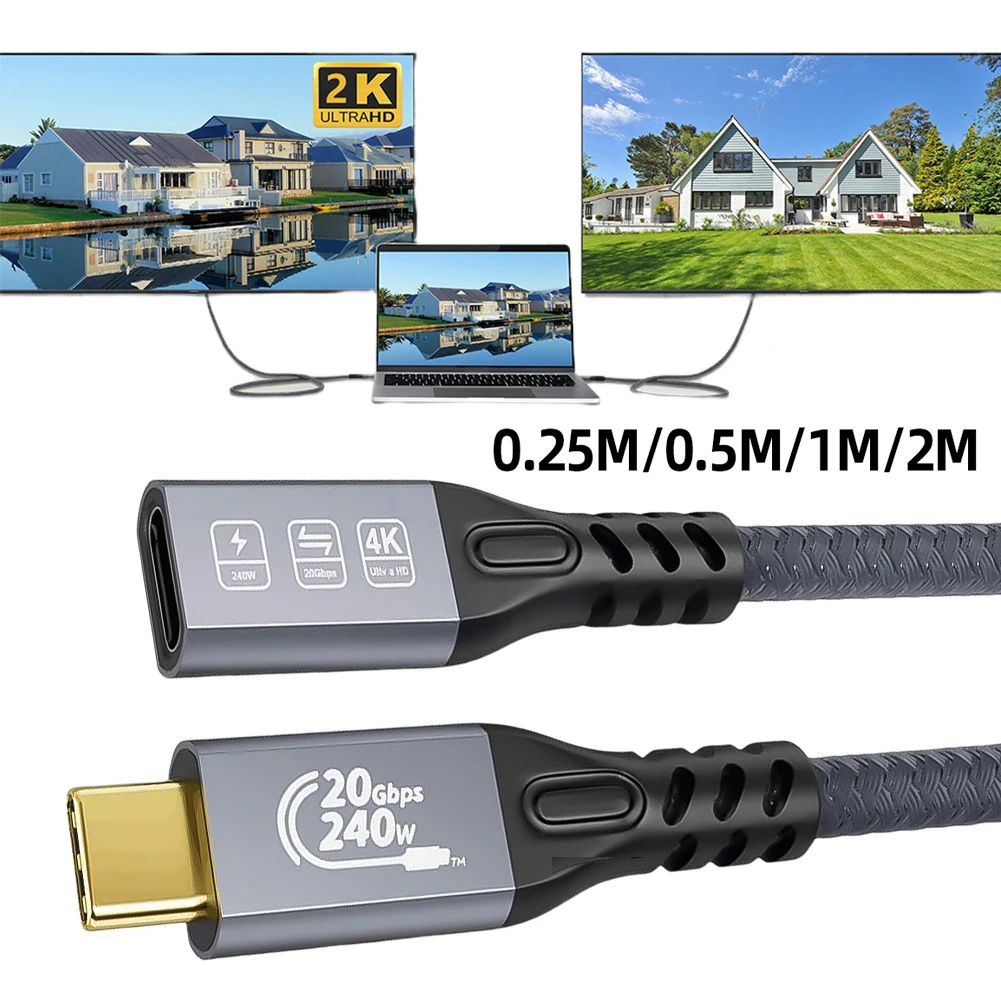 Cable de extensión USB C de 0,25/0,5/1/2M PD240W Cable de carga rápida USB C a C trenzado Cable USB C a USB C para iPhone 15 para Samsung