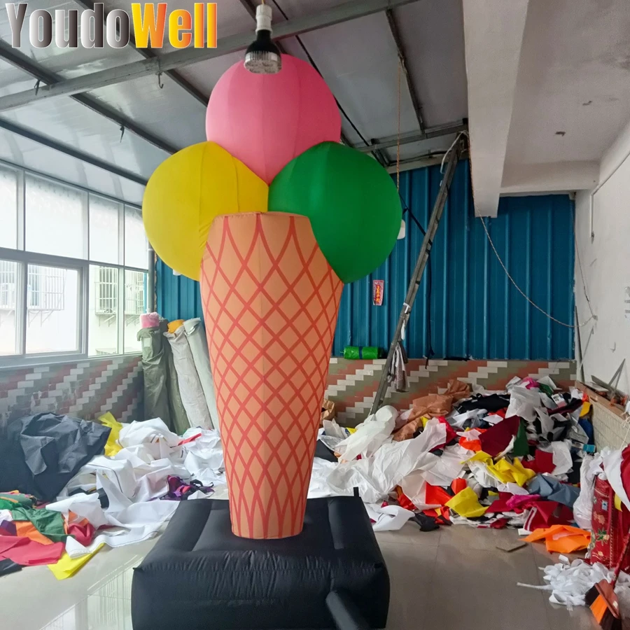 Modelo inflable de cono de helado de tres bolas para tienda de postres, promoción publicitaria de tienda de helados