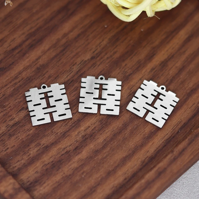 

3pcs Mini Lucky Chinese Characters Double Happines Charms for Jewelry Making Stainless Steel Pendant DIY Bracelets Accessories