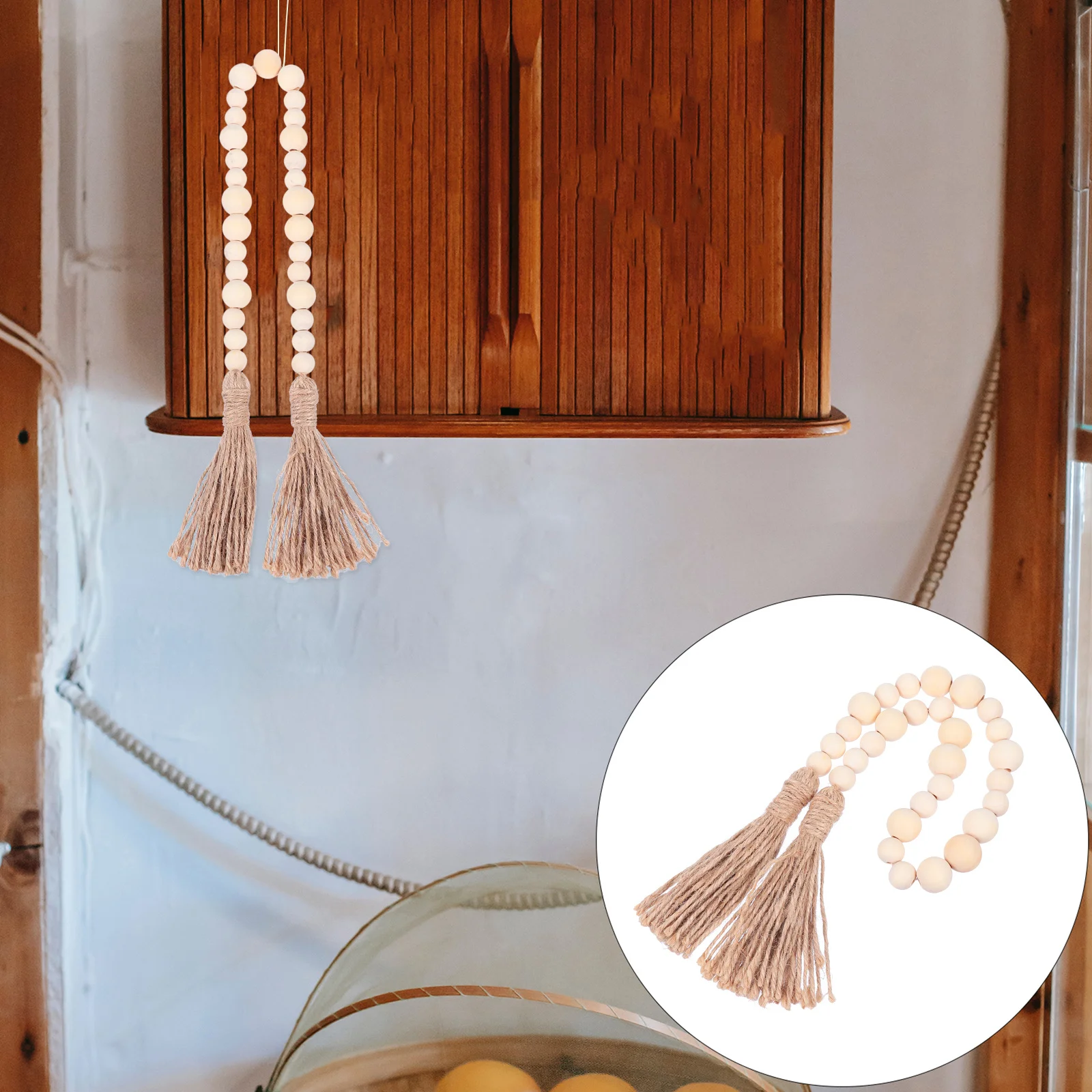 

1pc Wooden Beads Garland Tassel Farmhouse Rustic Decor Hanging Wood Bead String For Home Wedding Party Decoration Craft