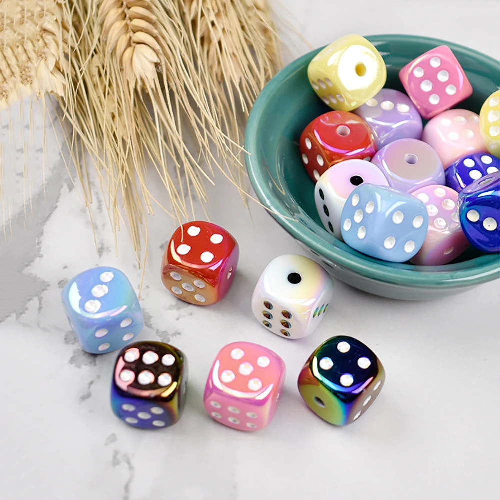 New Oil-Dripping Playing Cards Dice Acrylic UV Plated Straight Hole Loose Beads DIY Mobile Phone Chain Keychain Pen Accessories