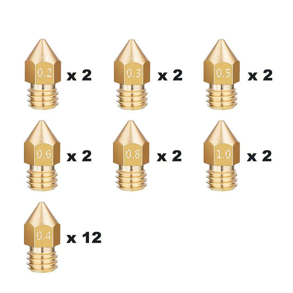 24pcs Brass Nozzle Set 3d Printer Mk8 3D Printer Nozzle Set Ender 3 CR10 CR10s 0.2mm 0.3mm 0.4mm 0.5mm 0.6mm 0.8mm 1mm
