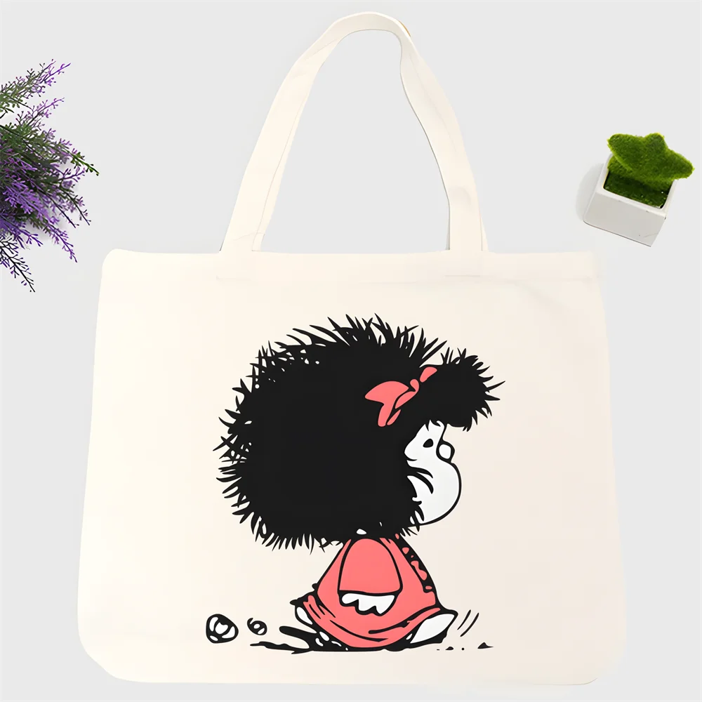 mafalda Women Men Handbags Canvas Tote bags Reusable Cotton High capacity Shopping Bag