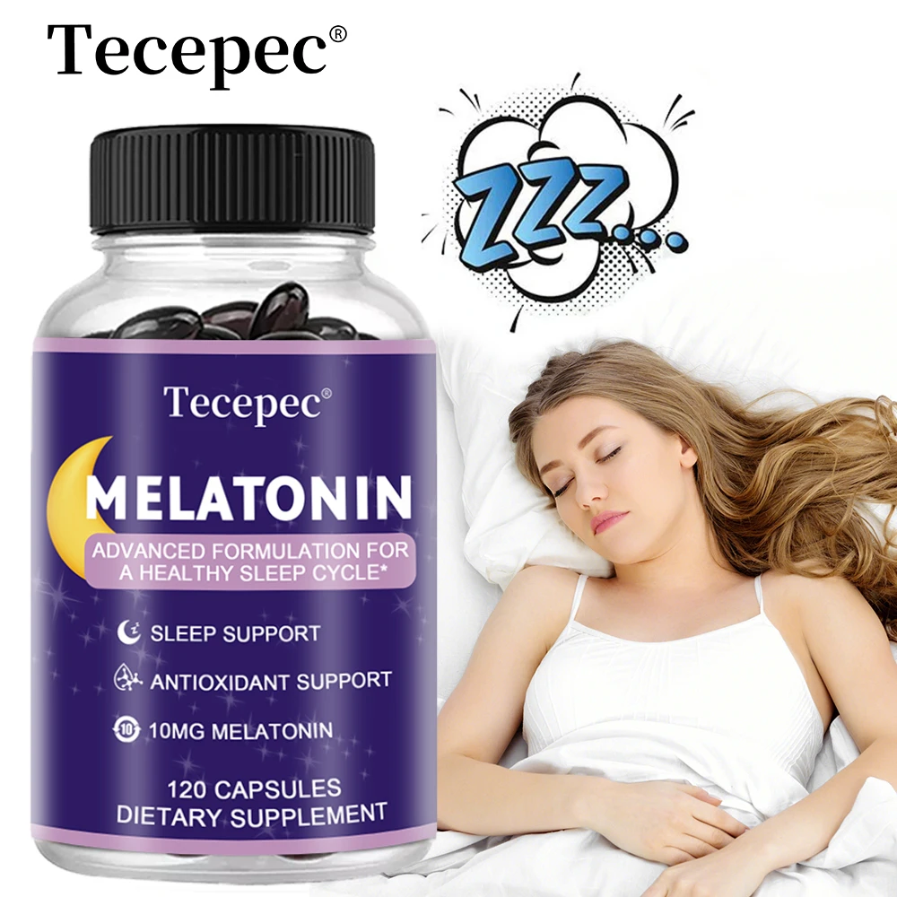 Melatonin Capsules 10 Mg Relieve Anxiety and Stress, Help with Deep Sleep, Improve Insomnia, Fall Asleep Faster, Antioxidants