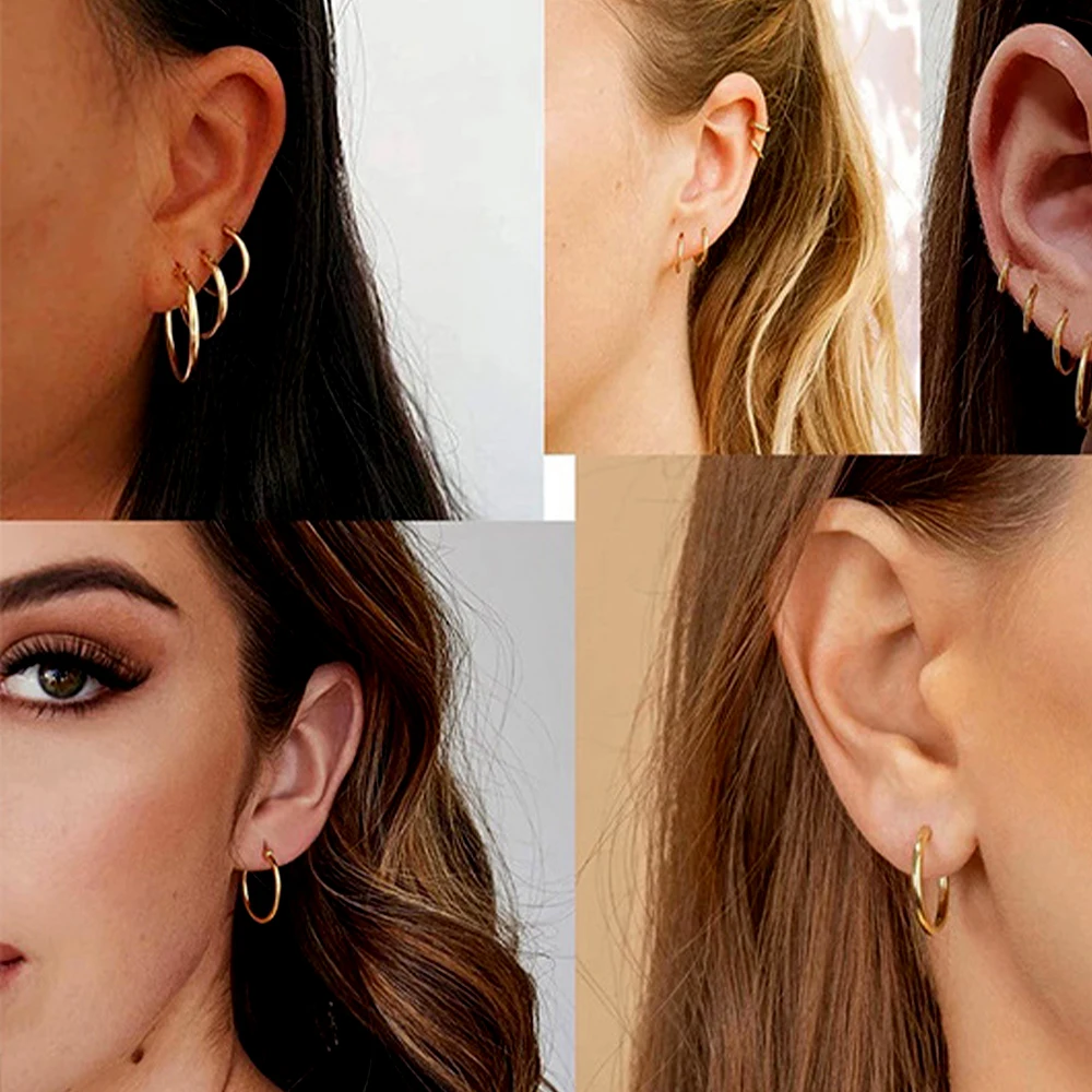 Small Hoop Earrings For Women Men Stainless Steel Gold Color Earring Korea Fashion Cartilage Piercing  Jewelry Accessories Gifts