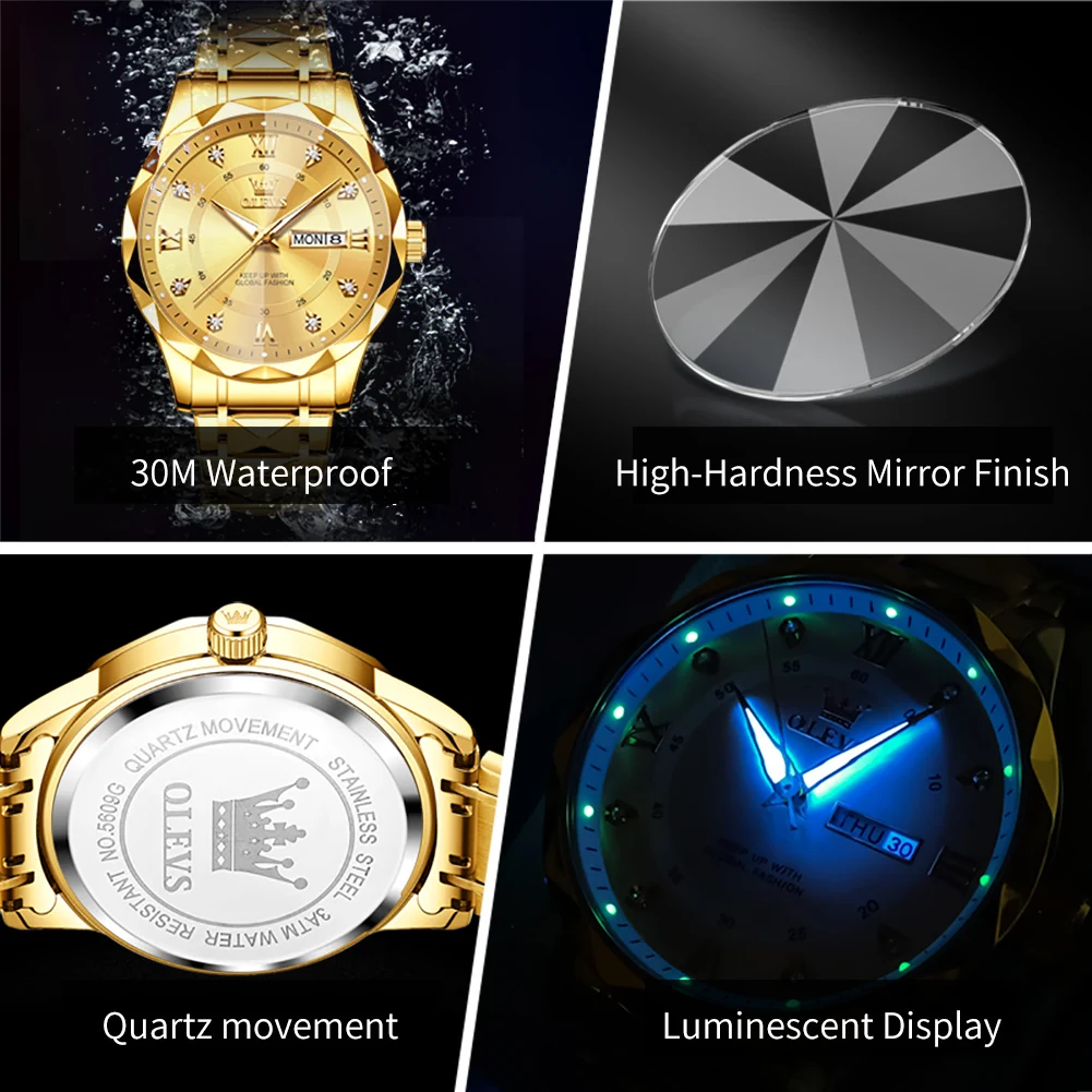 OLEVS Top Brand Luxury Couple Watches For Men Women Stainless Steel Waterproof Luminous Fashion Week Date Quartz Lovers Watches