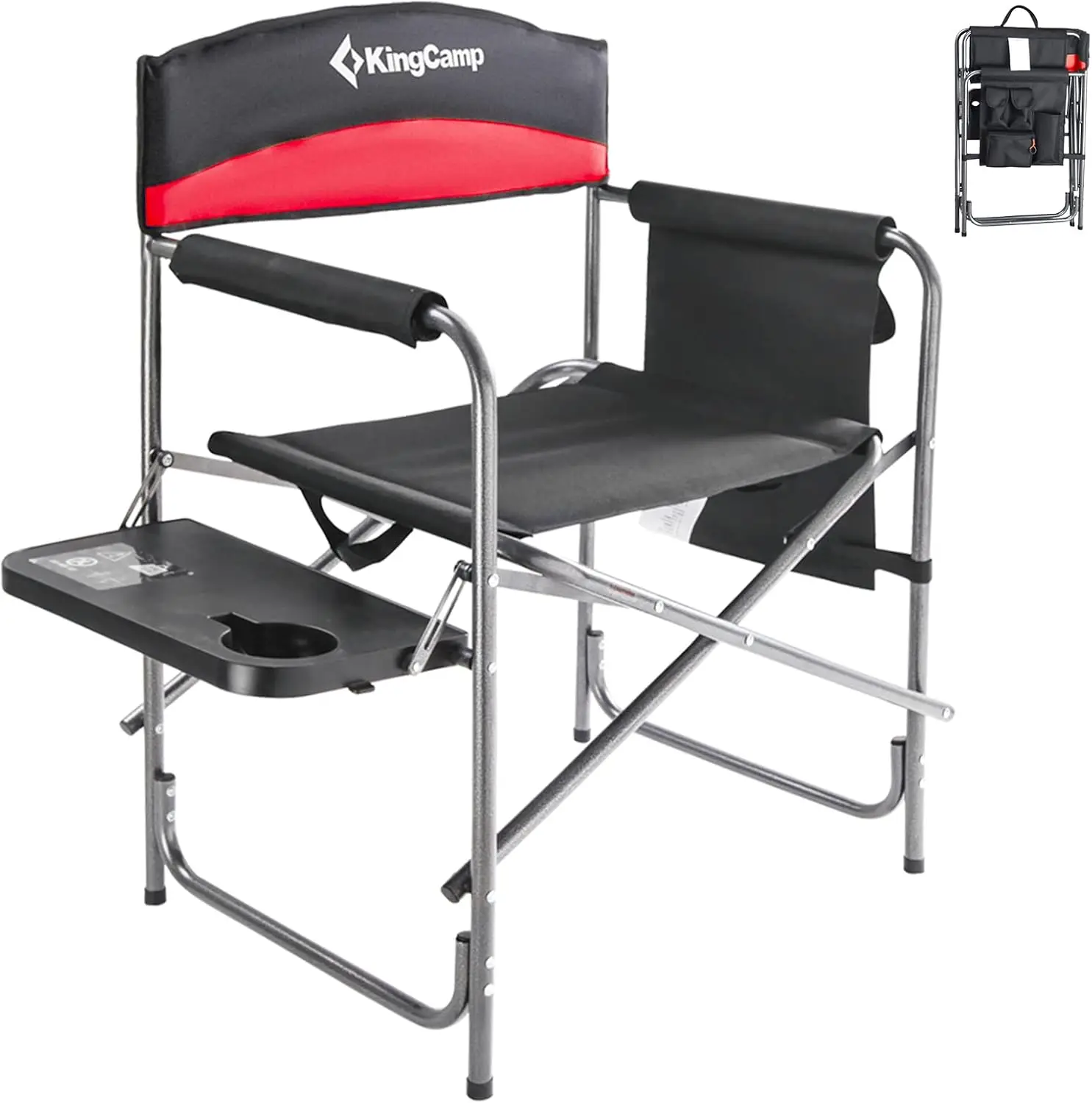 

Heavy Duty Camping Director Chair with Side Table & Storage, Folding, Red, Supports 396 lbs