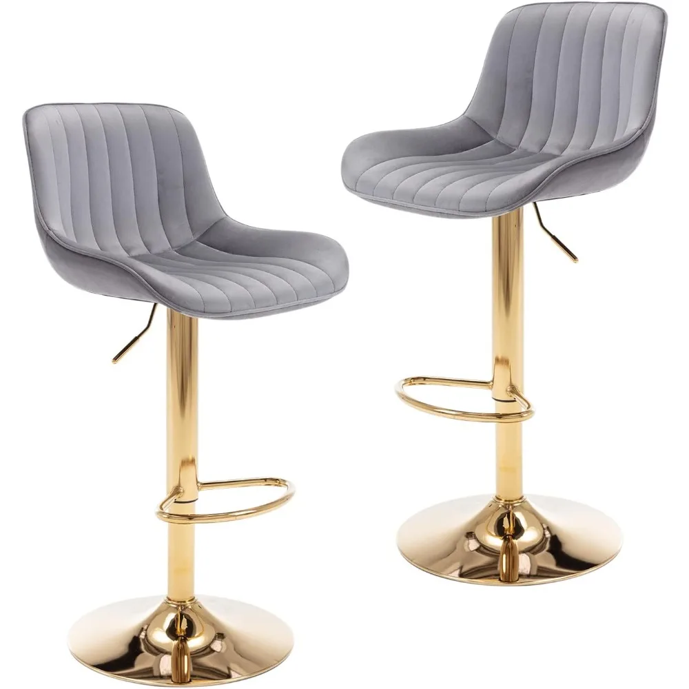 

Gold Velvet Bar Stools Set of 2, Adjustable Counter Height Bar Stools with Back & Footrest, Swivel Bar Stools for Kitchen Island