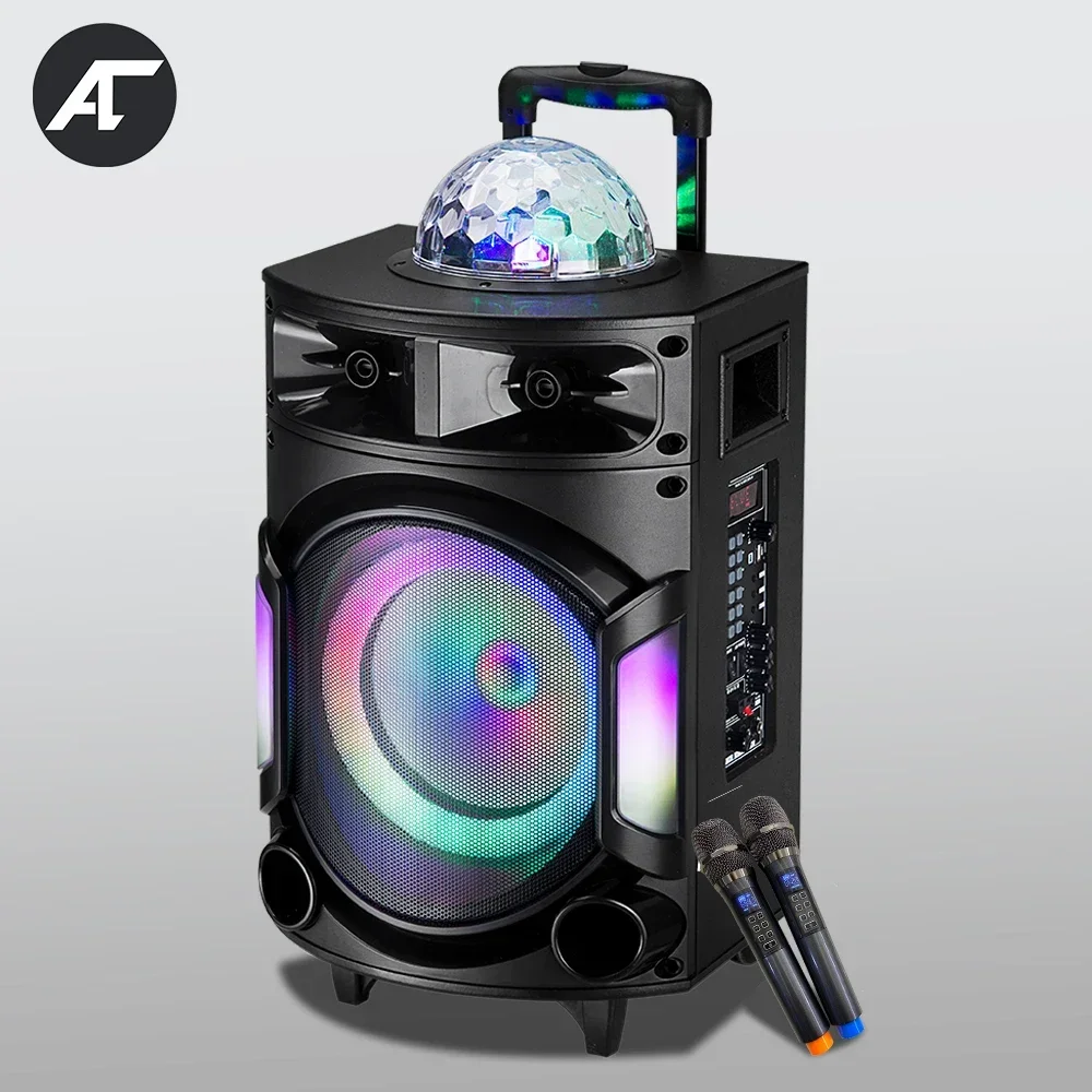 

Powerful 200W Karaoke SoundBox Bluetooth Portable High power Wireless Trolley Speaker Big Subwoofer Colorful RGB light with Mic